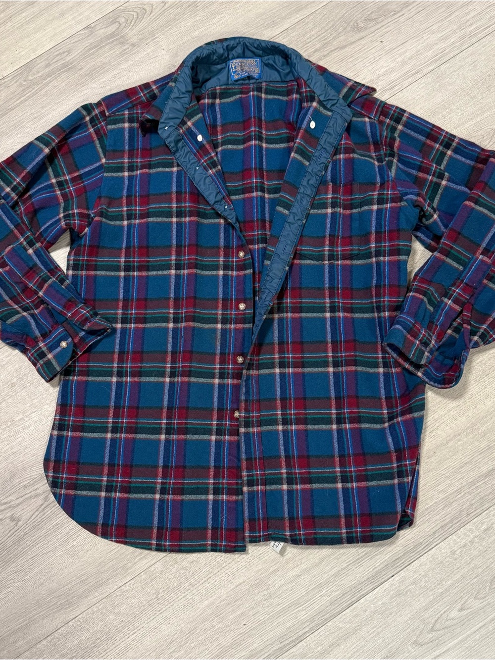 Vintage Pendleton 100% Wool Plaid Button Front Shirt One Pocket XL